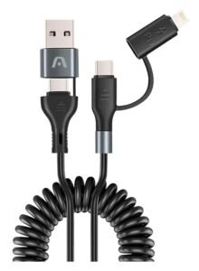 Cable Argom DuraCoil 4 en 1 USB Tipo A y C 60W 1.5 metros