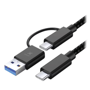 Xtech XTC-532 Cable adaptador 2 en 1 USB-C a USB-C con dongle USB-A 2.0, 60W, 1,82 m, nylon trenzado