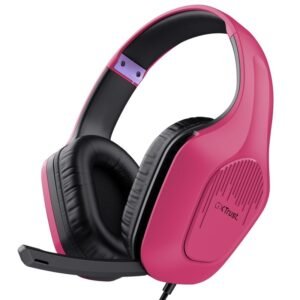 Audifonos gaming Trust GXT 415P Zirox rosa, 3,5 mm, drivers 50 mm, microfono abatible